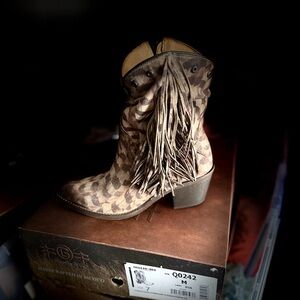 Circle G Leopard-Print Fringe Ankle Boot - Brown